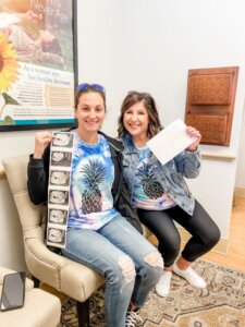 Sisters-in-law Darra and Stephanie after their OB ultrasound when they heard baby Ruby's heartbeat.
